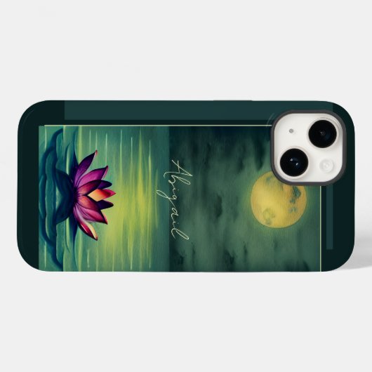 Aangepaste mooie Lotus Flower en Full Moon Case-Mate iPhone Case (Achterkant (horizontaal))