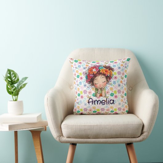 Aangepaste Mooie Meisjes Bloem Naam Kussen (Stoel)