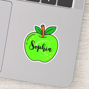 Aangepaste Mooie Naam & Monogram   Groene Appel Le Sticker
