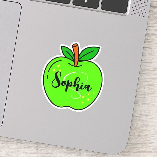 Aangepaste Mooie Naam & Monogram | Groene Appel Le Sticker