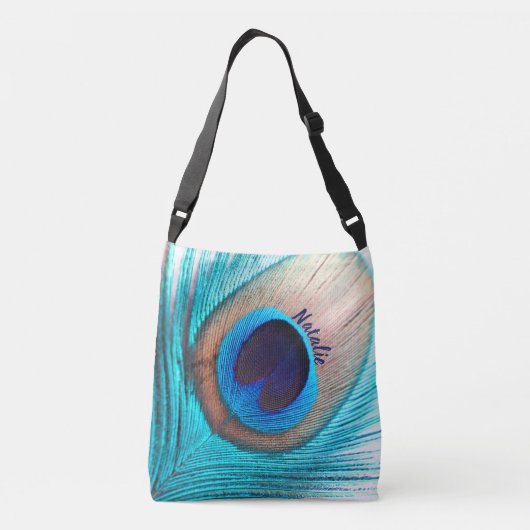 Aangepaste mooie pauwenveer met naam crossbody tas (Achterkant)