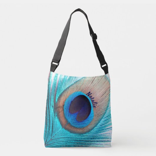 Aangepaste mooie pauwenveer met naam crossbody tas (Voorkant)