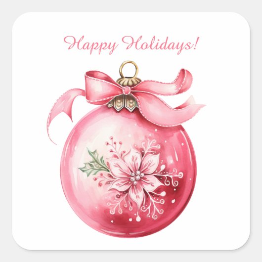 Aangepaste mooie roze kerst ornament vakantie vierkante sticker (Voorkant)
