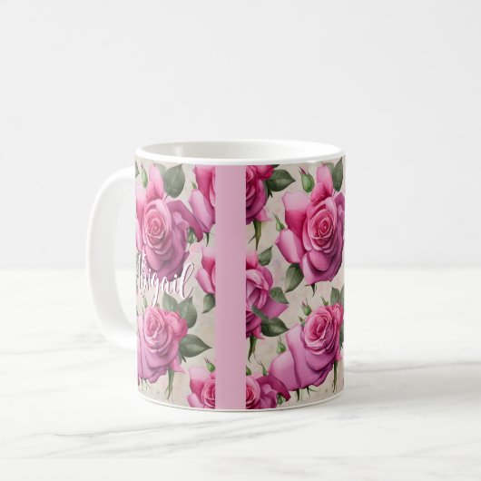 Aangepaste mooie roze rozen bloemen koffiemok (Voorkant links)
