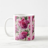 Aangepaste mooie roze rozen bloemen koffiemok (Links)