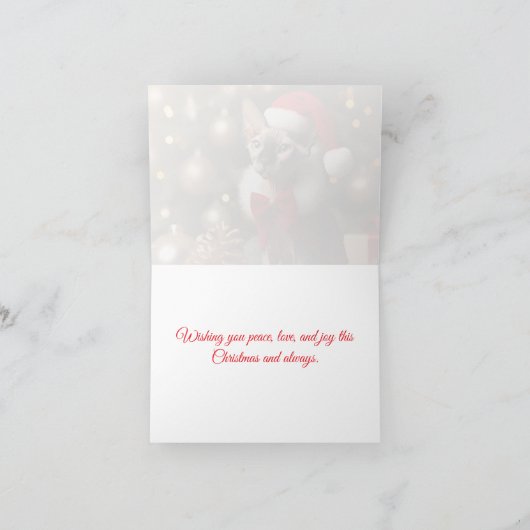 Aangepaste Mooie Schattigee Sphynx Cat Merry Chris Kaart (Binnen)