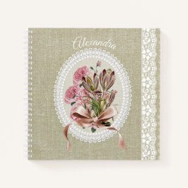 Aangepaste mooie textuur witte kant bloem notitieboek
