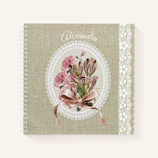 Aangepaste mooie textuur witte kant bloem notitieboek (Voorkant)