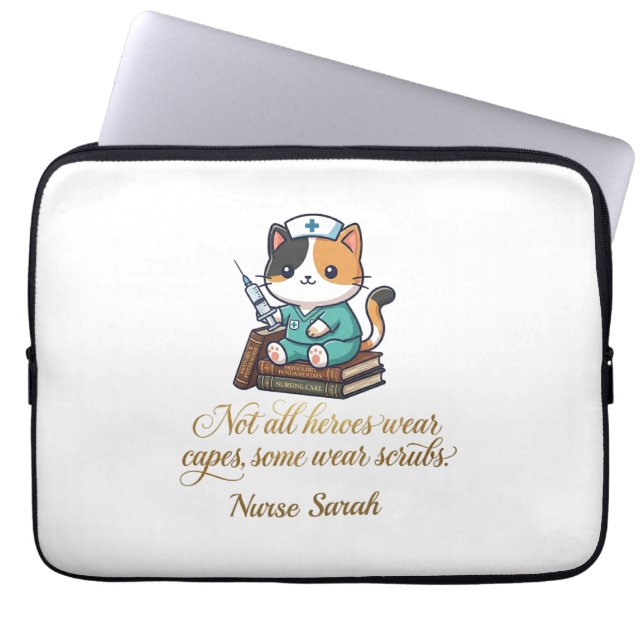 Aangepaste Mooie Verpleegster Schortkat  Laptop Sleeve (Voorkant)
