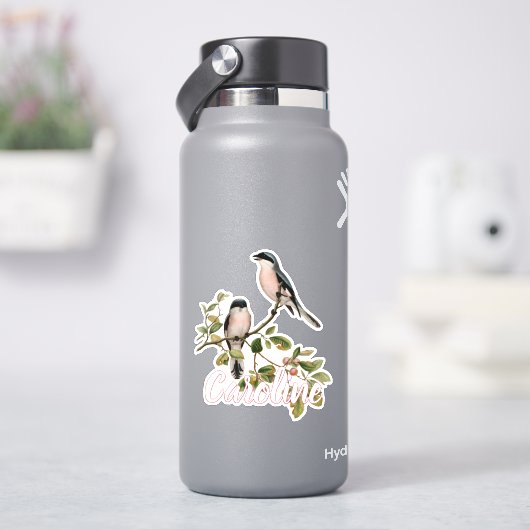 Aangepaste Mooie Vintage Vogels In Rode Besbesboom Sticker (HydroFlask)