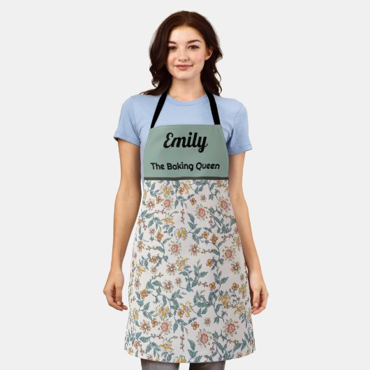 Aangepaste mooie waterverf bloemenpatroon schort (Gedragen)