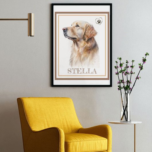Aangepaste mooie Waterverf hond (GoldenRetriever) Poster