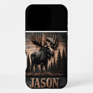 Aangepaste Moose houtsnijwerk iPhone 16 Pro Max Hoesje