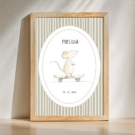 Aangepaste Mopige Muis Kinderkamer Naam Datum Post Poster
