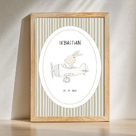 Aangepaste Mopige Piloot Konijn Babykamer Naam Dat Poster