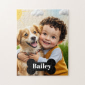 Aangepaste Moppertje Kind & Hond Puzzel Gepersonal (Verticaal)
