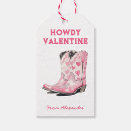 Aangepaste Moppertje Roze Cowboylaars Howdy Valent Cadeaulabel