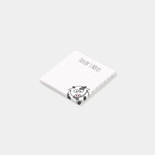 Aangepaste Moppige Grappige Cartoon Koe Post-it® Notes (Schuin)