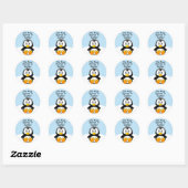 Aangepaste Moppige Grappige Cartoon Pinguïn Blauwe Ronde Sticker (Vel)