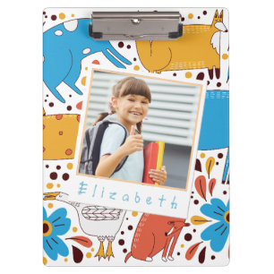 Aangepaste Moppige Kindernaam & Foto Dieren Klembo Klembord