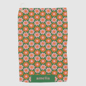 Aangepaste Mopshartige Retro Bloem Schachbrett Roz Golfhanddoek (Voorkant)