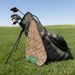 Aangepaste Mopshartige Retro Bloem Schachbrett Roz Golfhanddoek