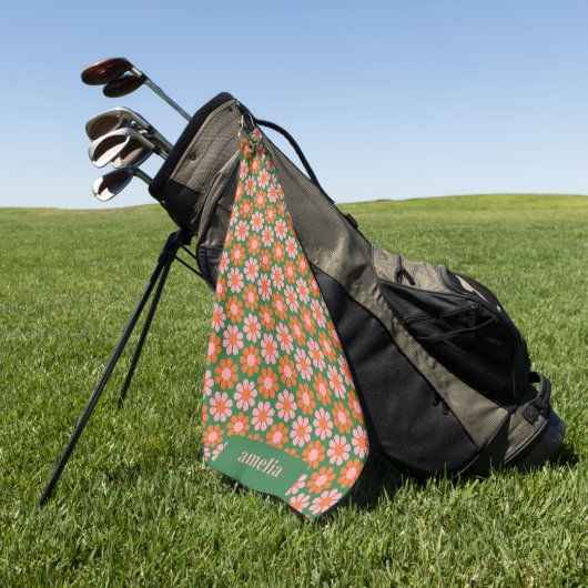 Aangepaste Mopshartige Retro Bloem Schachbrett Roz Golfhanddoek (Groen)