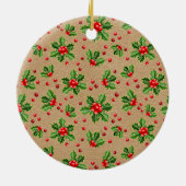 Aangepaste Mopshond Foto 1e Kerst op Hulst Besjes Keramisch Ornament (Achterkant)