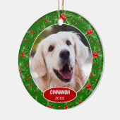 Aangepaste Mopshond Foto 1e Kerstmis Op Hulst Bes Keramisch Ornament (Links)