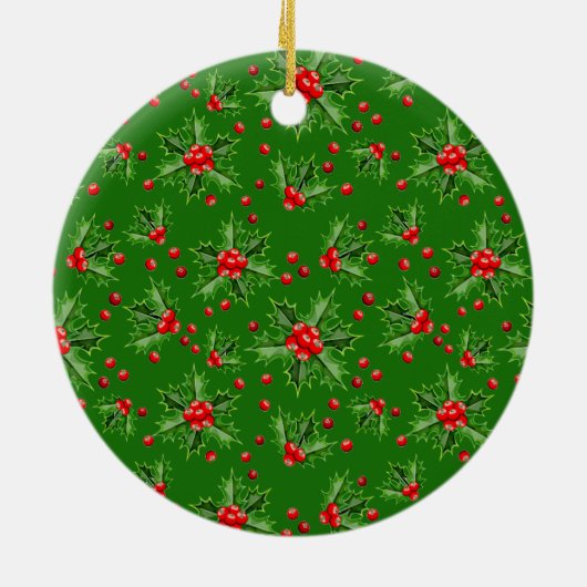 Aangepaste Mopshond Foto 1e Kerstmis Op Hulst Bes Keramisch Ornament (Achterkant)