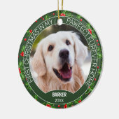 Aangepaste Mopshond Foto 1e Kerstmis op Hulst Bes Keramisch Ornament (Links)