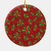 Aangepaste Mopshond Foto 1e Kerstmis op Hulst Bes Keramisch Ornament (Achterkant)