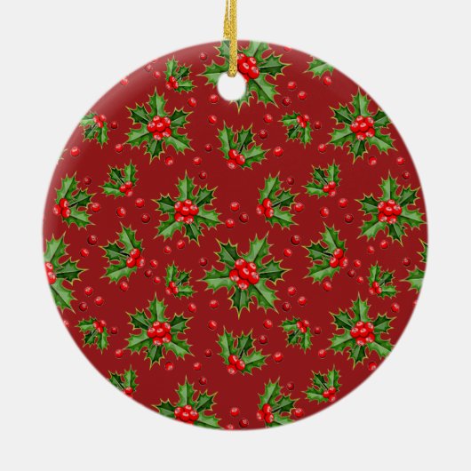 Aangepaste Mopshond Foto 1e Kerstmis op Hulst Bes Keramisch Ornament (Achterkant)