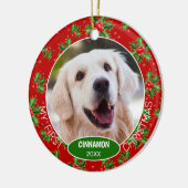 Aangepaste Mopshond Foto 1ste Kerstmis Op Hulst Be Keramisch Ornament (Links)