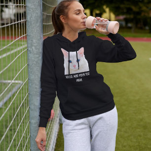 Aangepaste Mopshond Foto Naam Kat Moeder Wit Zwart Hoodie
