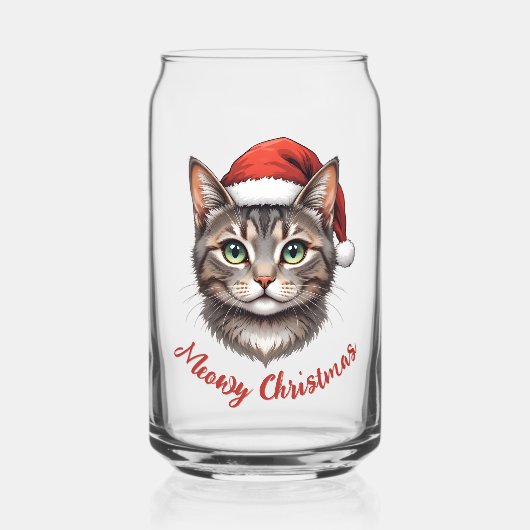 Aangepaste Mopshond Kerstkat met Kerstman Hoed Blikvorm Glas (Voorkant)