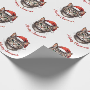 Aangepaste Mopshond Kerstkat met Kerstman Hoed Cadeaupapier
