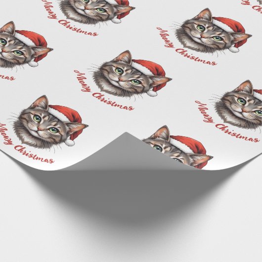 Aangepaste Mopshond Kerstkat met Kerstman Hoed Cadeaupapier (Hoek)