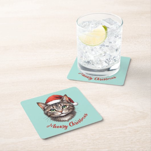 Aangepaste Mopshond Kerstkat met Kerstman Hoed Kartonnen Onderzetters (Insitu)