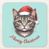 Aangepaste Mopshond Kerstkat met Kerstman Hoed Kartonnen Onderzetters (Voorkant)