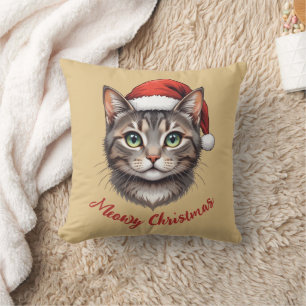 Aangepaste Mopshond Kerstkat met Kerstman Hoed Kussen