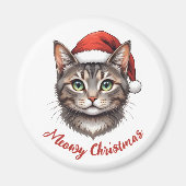 Aangepaste Mopshond Kerstkat met Kerstman Hoed Magneet (Voorkant)