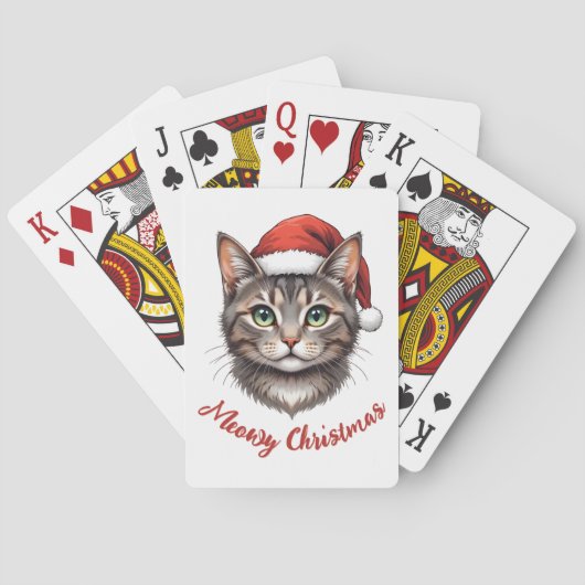 Aangepaste Mopshond Kerstkat met Kerstman Hoed Pokerkaarten (Achterkant)