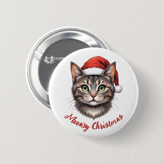 Aangepaste Mopshond Kerstkat met Kerstman Hoed Ronde Button 5,7 Cm (Voorkant /achterkant)