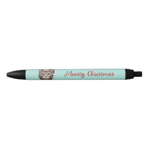 Aangepaste Mopshond Kerstkat met Kerstman Hoed Zwarte Inkt Pen