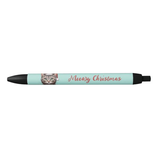Aangepaste Mopshond Kerstkat met Kerstman Hoed Zwarte Inkt Pen (Voorkant)