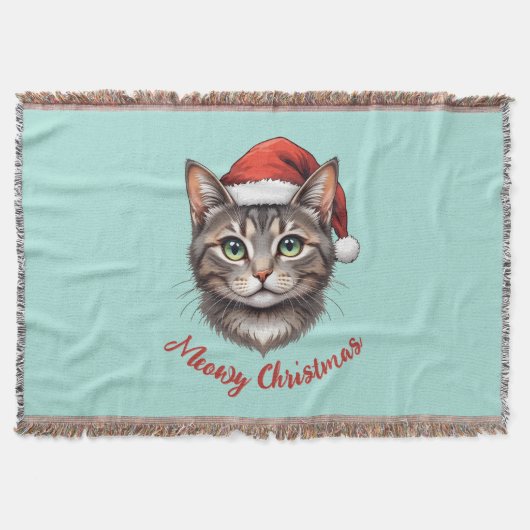 Aangepaste Mopshond Kerstkat met Kerstmannenhoed Deken (Voorkant)