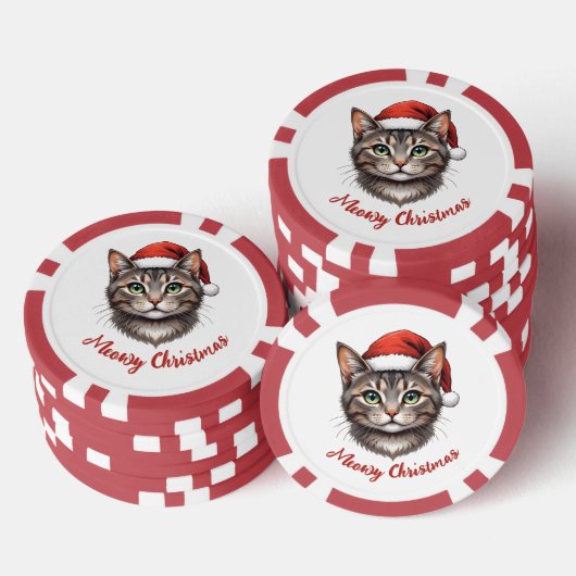 Aangepaste Mopshond Kerstkat met Kerstmannenhoed Poker Chips (Opstapeling)