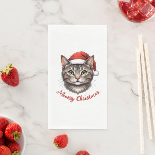 Aangepaste Mopshond Kerstkat met Kerstmannenhoed Servet