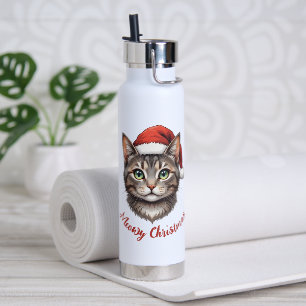 Aangepaste Mopshond Kerstkat met Kerstmannenhoed Waterfles